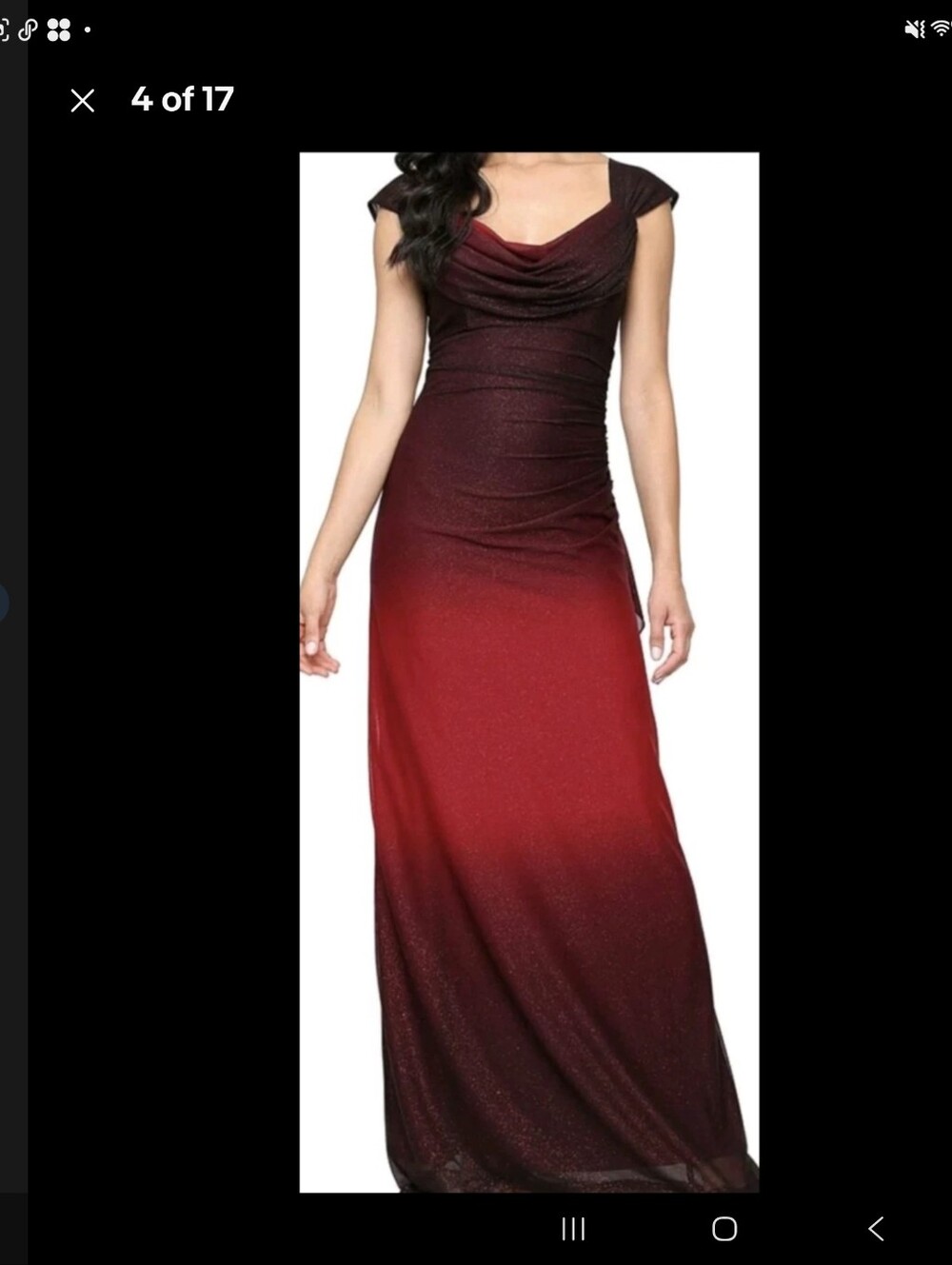 Alex Evenings Burgundy Glitter Draped Neck Evening Gown